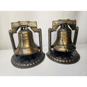 Vintage SCC 1974 Liberty Bell Bookends Brass 6" Tall Marked USA